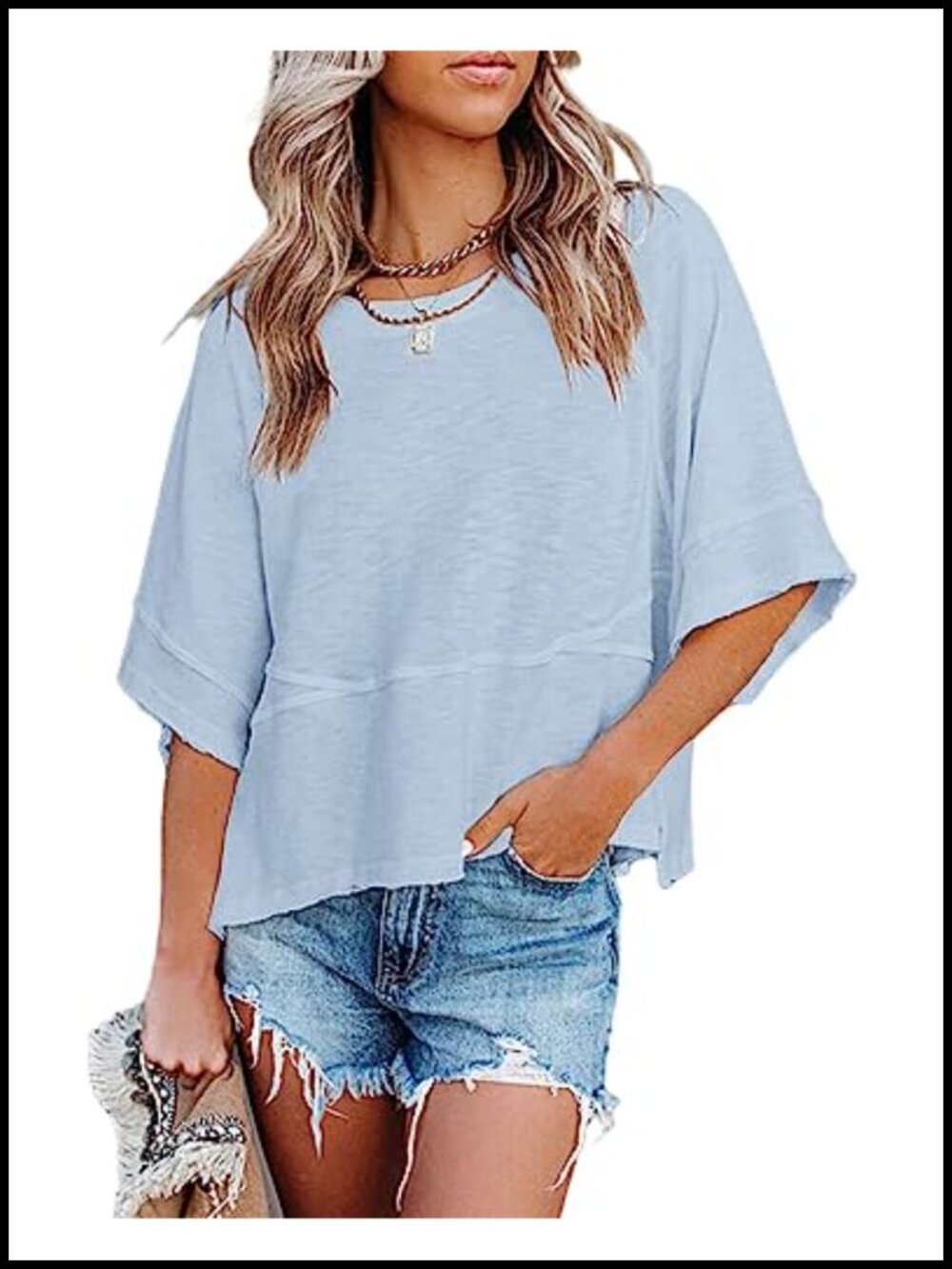 Women's 3/4 Sleeve Loose Fit Tunic Tee Crewneck Casual Summer Top